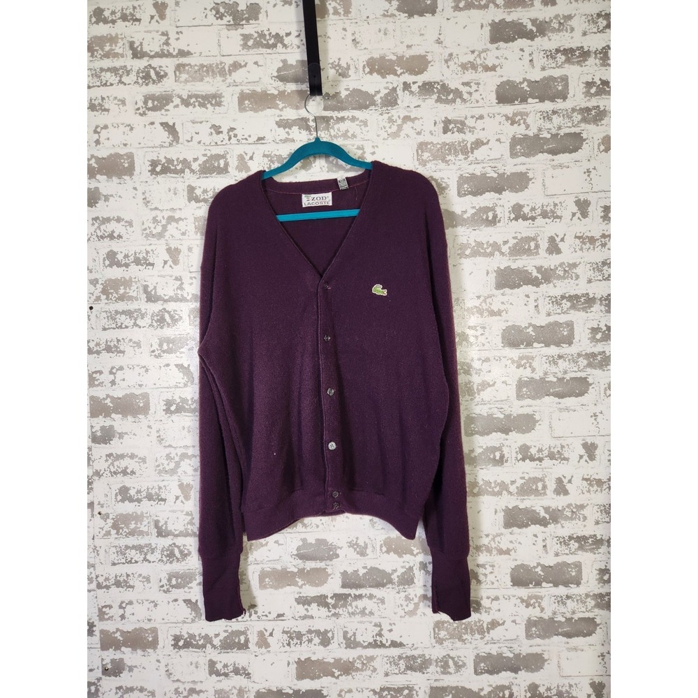 Vintage Izod Lacoste Cardigan Sweater XL Purple Preppy 90's Academia